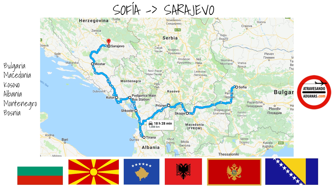 Mapa de la ruta en autobús por los Balcanes