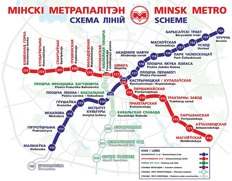 mapa de la red de metro de Minsk