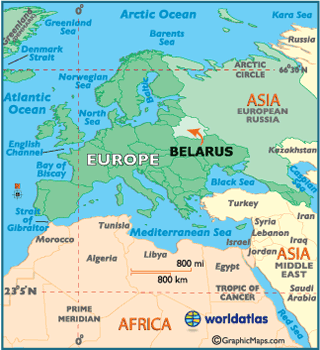 Mapa de Bielorrusia dentro de Europa